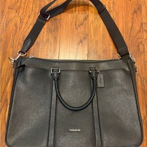 Coach Black Leather Briefcase with Silver Accents